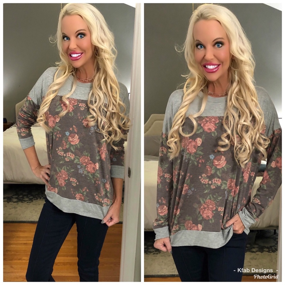 ❤️LAST 1! Vintage Burgundy Floral Contrast Top! - Picture 2 of 8